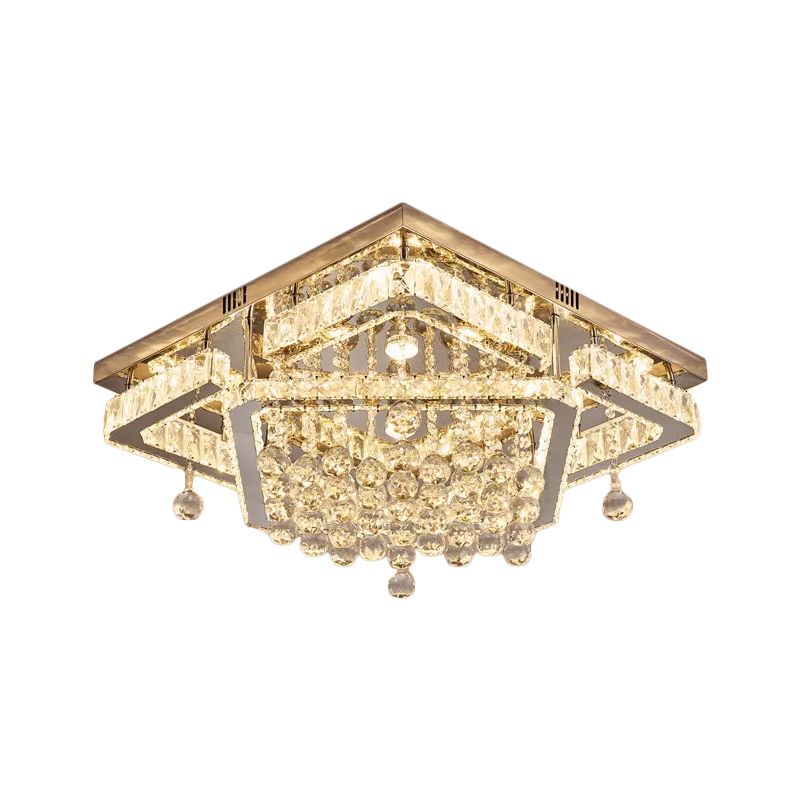 Clear Crystal Square Ceiling Flush Mount Simple LED Flushmount Light in Warm/White Light, 18"/23.5" W