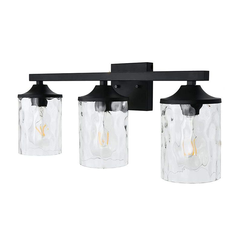 Matte Black and Clear Bath Sconce Iron & Glass 3 - Light Bathroom Vanity Lighting