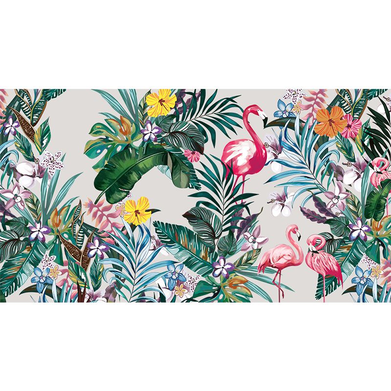 Stand-Up Flamingo Mural Decal Light Color Contemporary Wall Covering for Dining Room