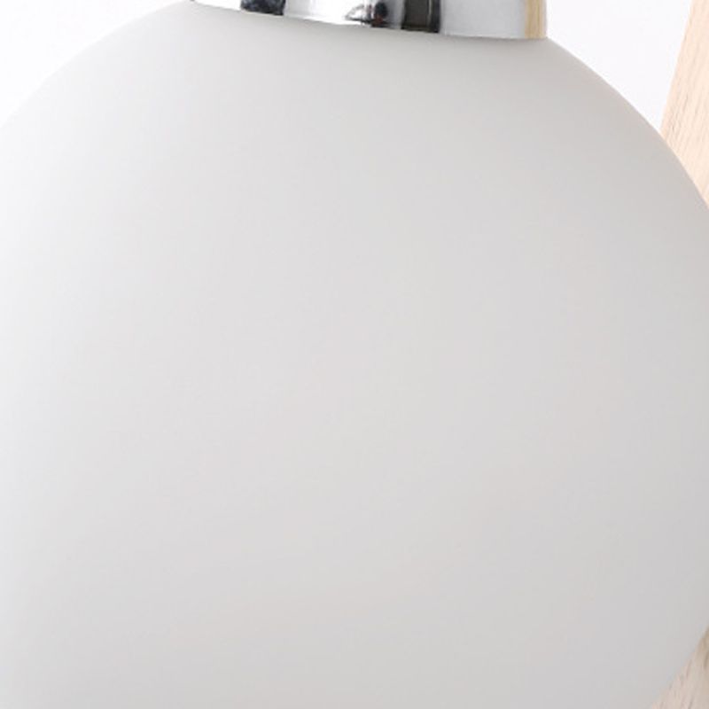 Nordic Wood Wall Light Globe 8" Wide Wall Sconce with White Glass for Living Room