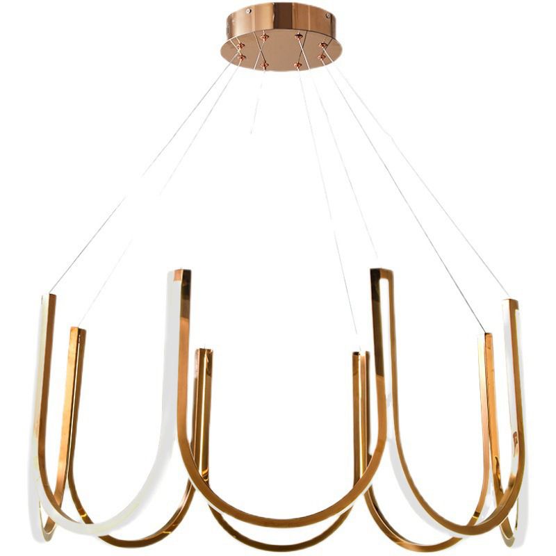 Postmodern Metal Chandelier Lighting Gold Linear LED Pendant Light Fixture for Living Room
