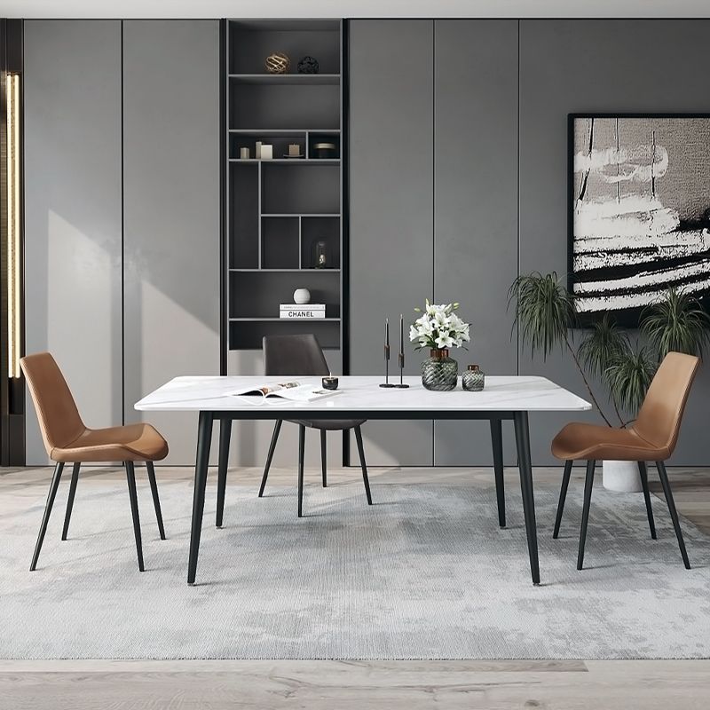 Designer Style White Dining Table Set 1/4/5/7 Pieces Stone and Metal Dinette Set