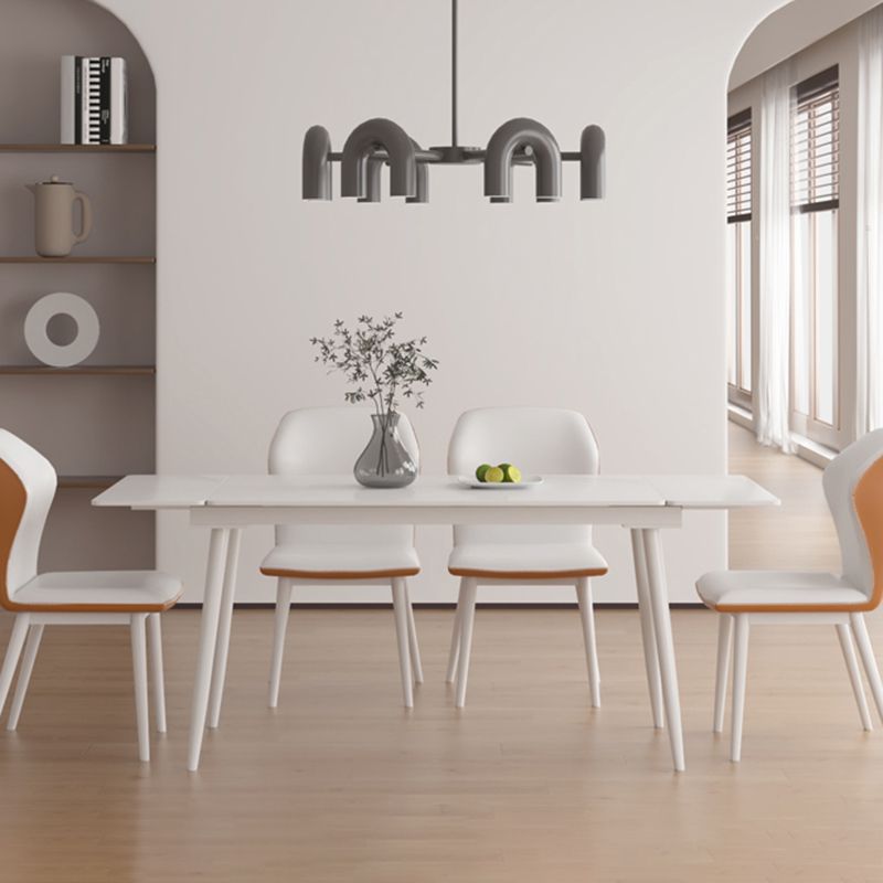 Contemporary Extendable Rectangular White Dining Table with 4 Foot