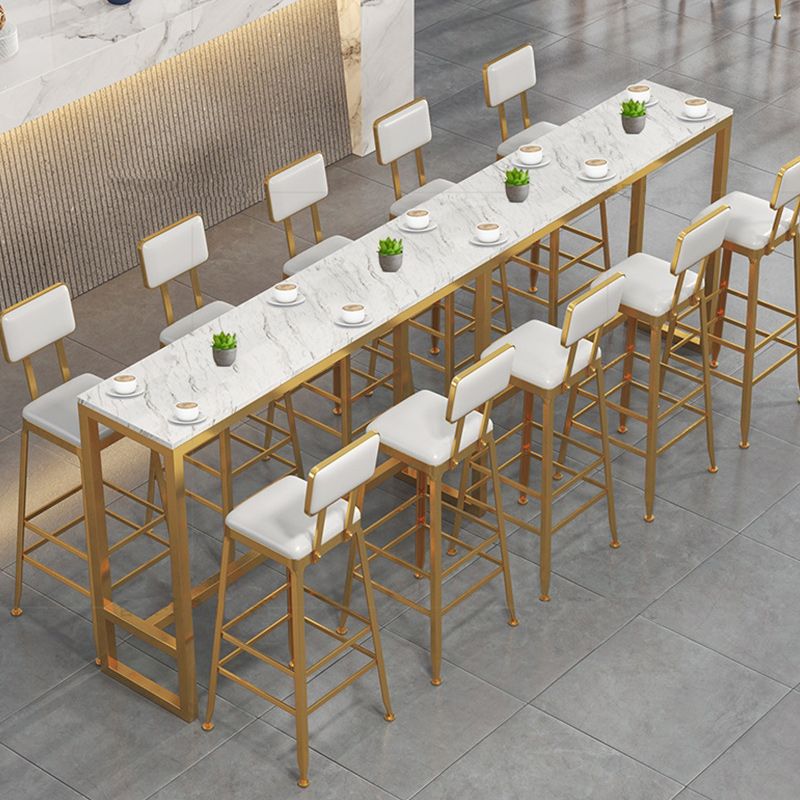 Stone Rectangle Bar Dining Table Contemporary Bar Table with Trestle Base