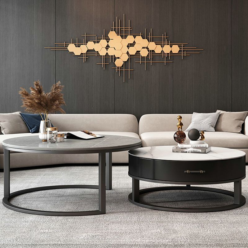 Stone Round Contemporary Cocktail Table Frame Nesting Coffee Table Set