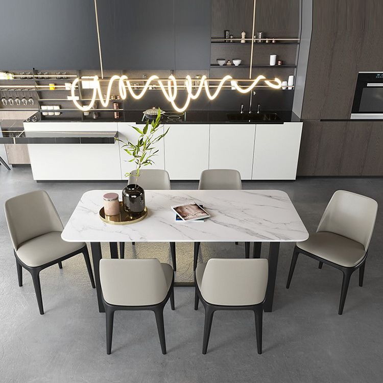 Luxury Sintered Stone Top Dining Table Rectangle Table with Trestle Base