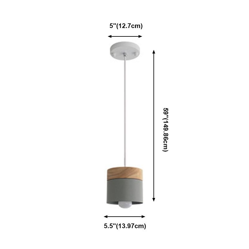 Wooden Cylindrical Hanging Lamp in Modern Creative Style Lacquered Iron Macaron Pendant Light