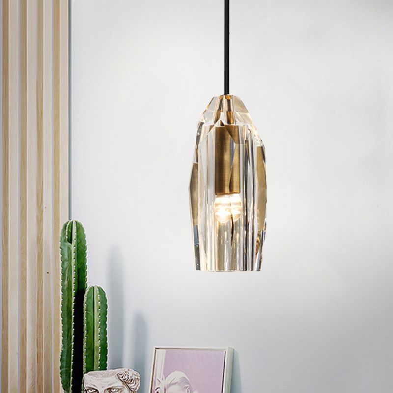 Crystal Rock Pendulum Light Minimalist 1-Light Dining Room Pendant Lighting Fixture in Brass