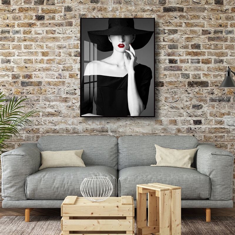 Glam Photo modèle toile art couleur foncée mode décoration murale pour chambre de filles, texturé