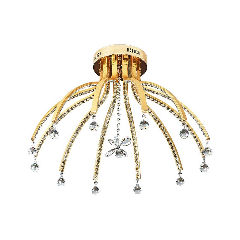 Crystal Ball Sputnik Ceiling Mount Contemporary 12 Bulbs Gold LED Semi Flush Mount Light Fixture in Warm/White Light