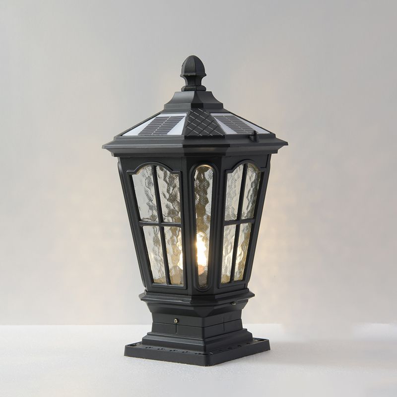 Drum Shape Metal Waterproof Pillar Lamp Modern Style 1 Light Outdoor Lights in Black