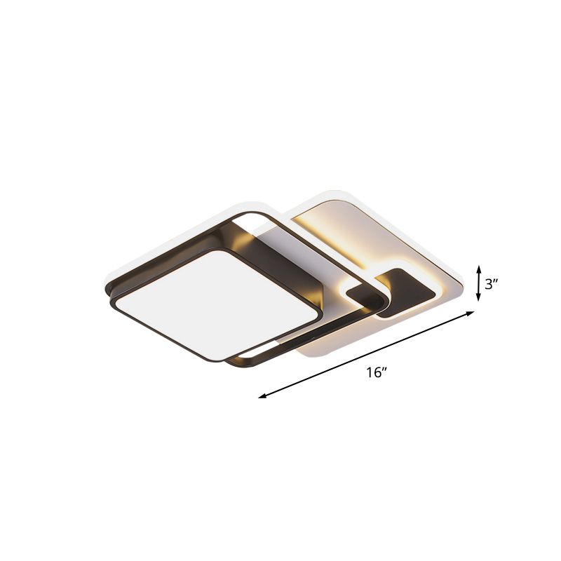 Modernist Square Flush Ceiling Light Iron 16"/19.5" W LED Bedroom Flush Lamp Fixture in Black
