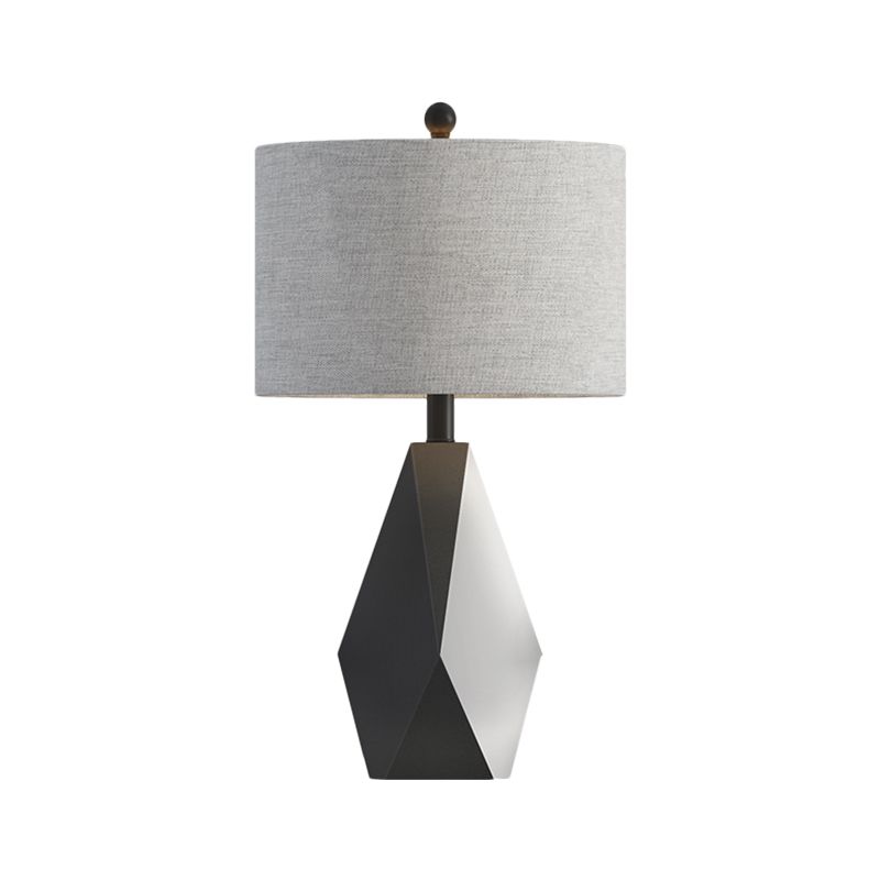Stofcilindertafellamp Minimale 1 lamp grijze afwerking nachtverlichting met metalen geometrische basis