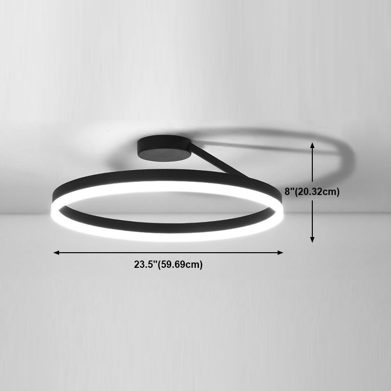 Anillo de metal semi iluminación de montaje de montaje LED minimalista Luz de techo negro