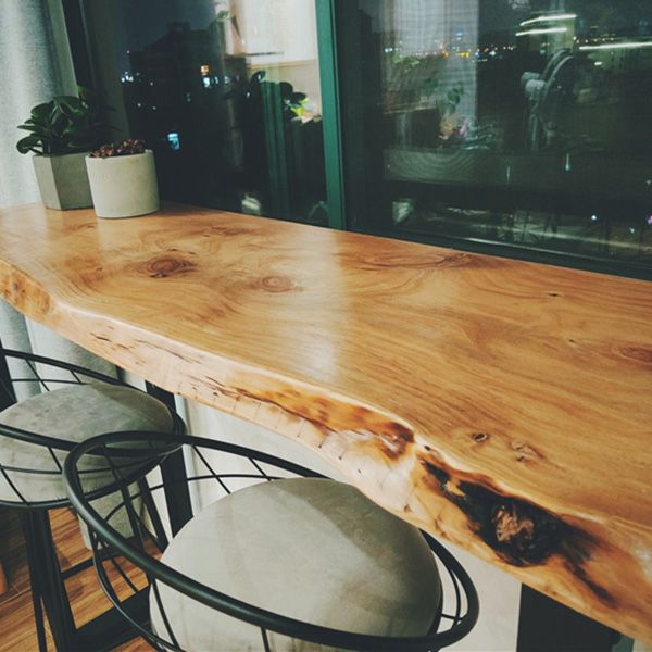 Brown Modern Style Table in Pine Wood and Metal Balcony Bar Table