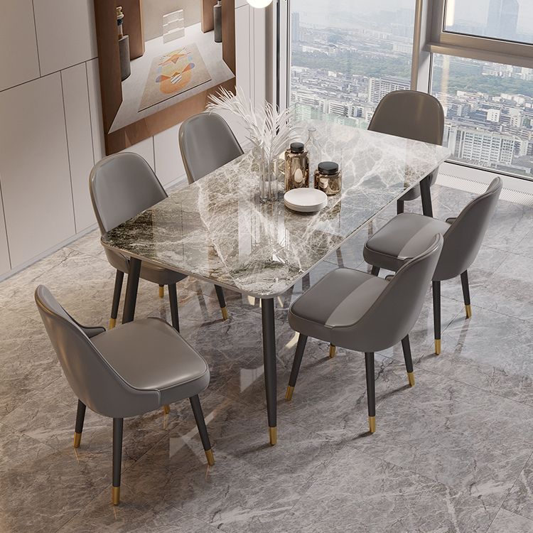 Modern 4 Legs Dining Table Stone and Steel Rectangle Counter Dining Table