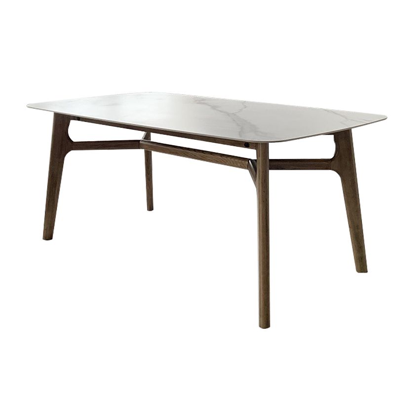 White Stone Top Table Mid-Century Modern Table with 4 Wood Legs