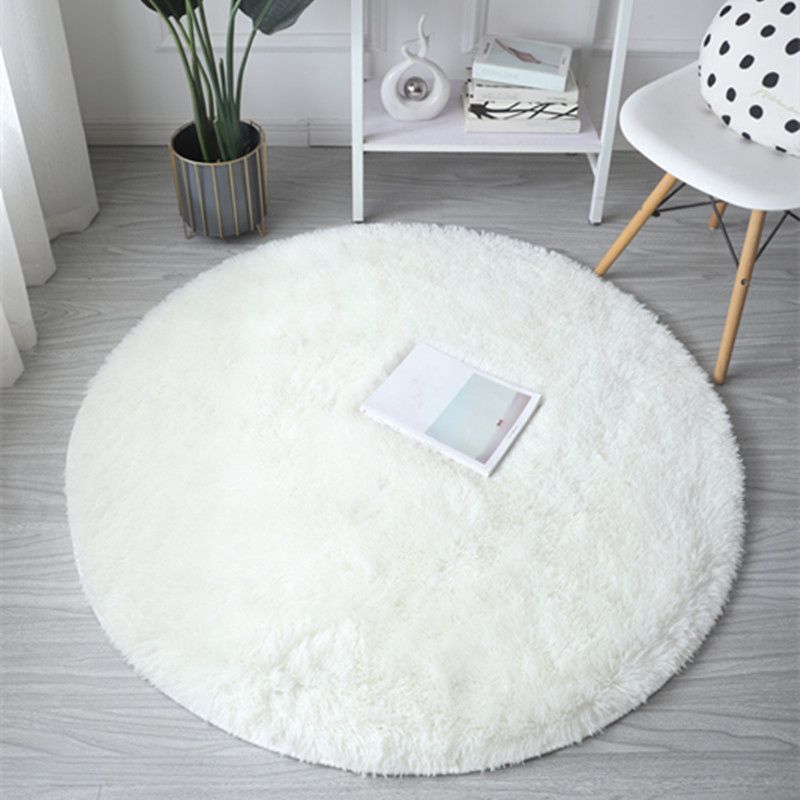 Round Solid Carpet Polyester Modern Indoor Rug Non-Slip Backing Shag Area Carpet for Living Room