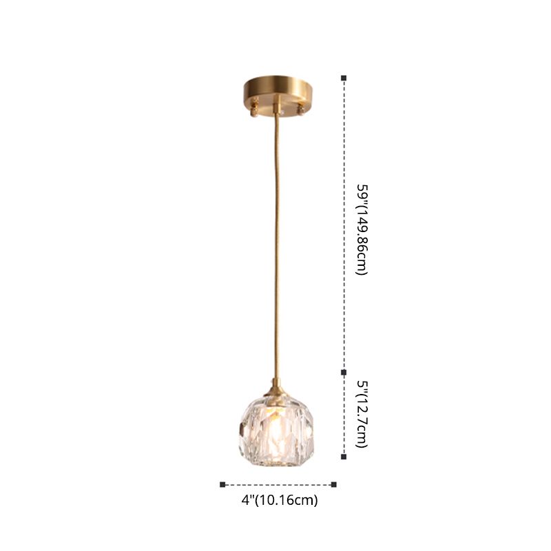 Gold Single Pendant Light in Modern Luxury Style Copper Globe Hanging Lamp with Crystal Shade