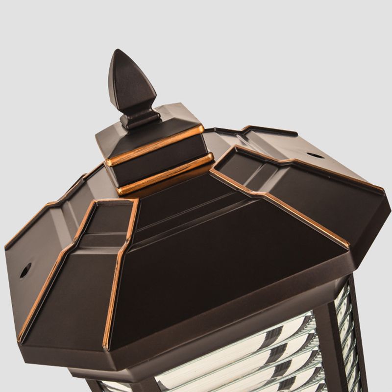 Metal Contemporary Pillar Lamp Pavilion Shape Outdoor Waterproof Light with Glass Shade