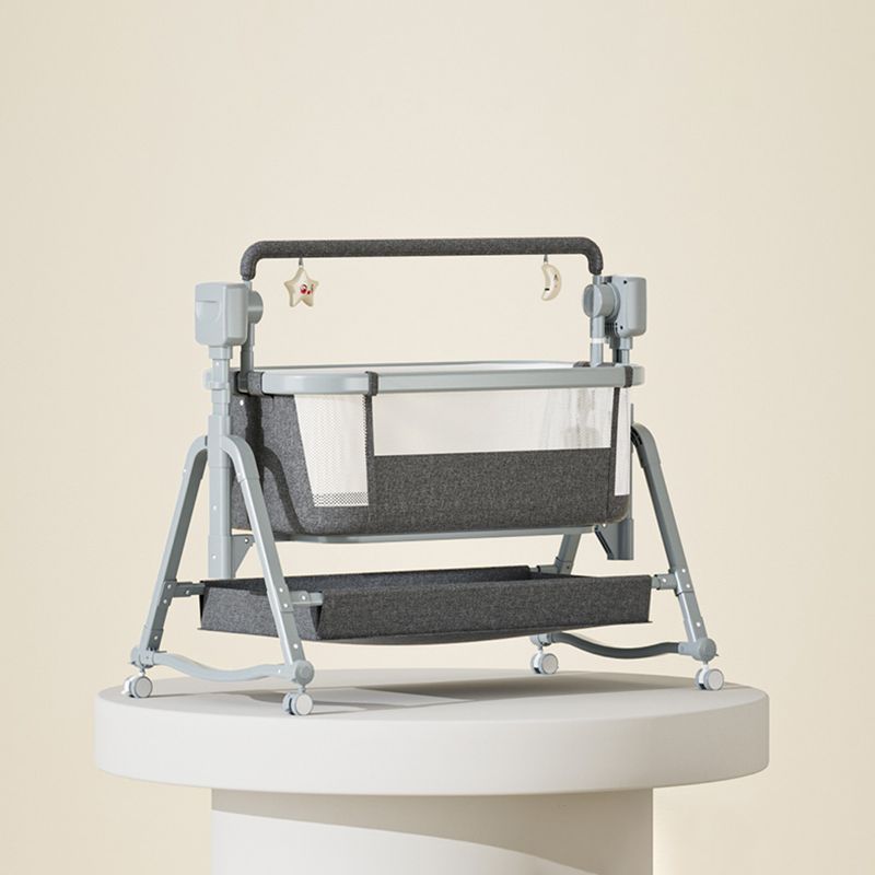 Rocking Crib Cradle Square Metal Cradle with Storage Shelf for Newborn