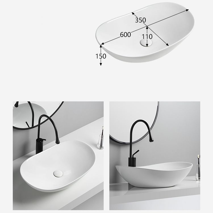 Modern Vessel Lavatory Sink Porcelain Oval with Faucet and Drain Assembly Vessel Sink