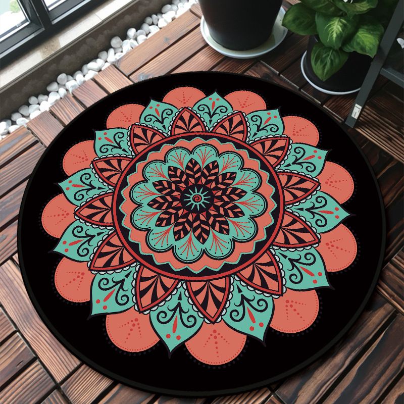 Classy Multicolor Mandala Rug Polypropylene Moroccan Carpet Stain Resistant Machine Washable Anti-Slip Area Rug for Door