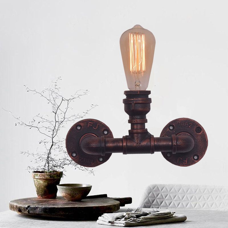 Industrial Style Pipe Shape Wall Sconce Metal 1 Light Sconces for Bedroom