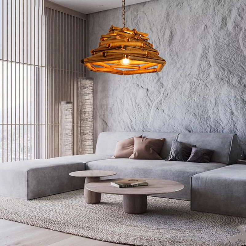 1 Light Pendant Lighting Fixture Modern Style Stick Shape Wood Hanging Light