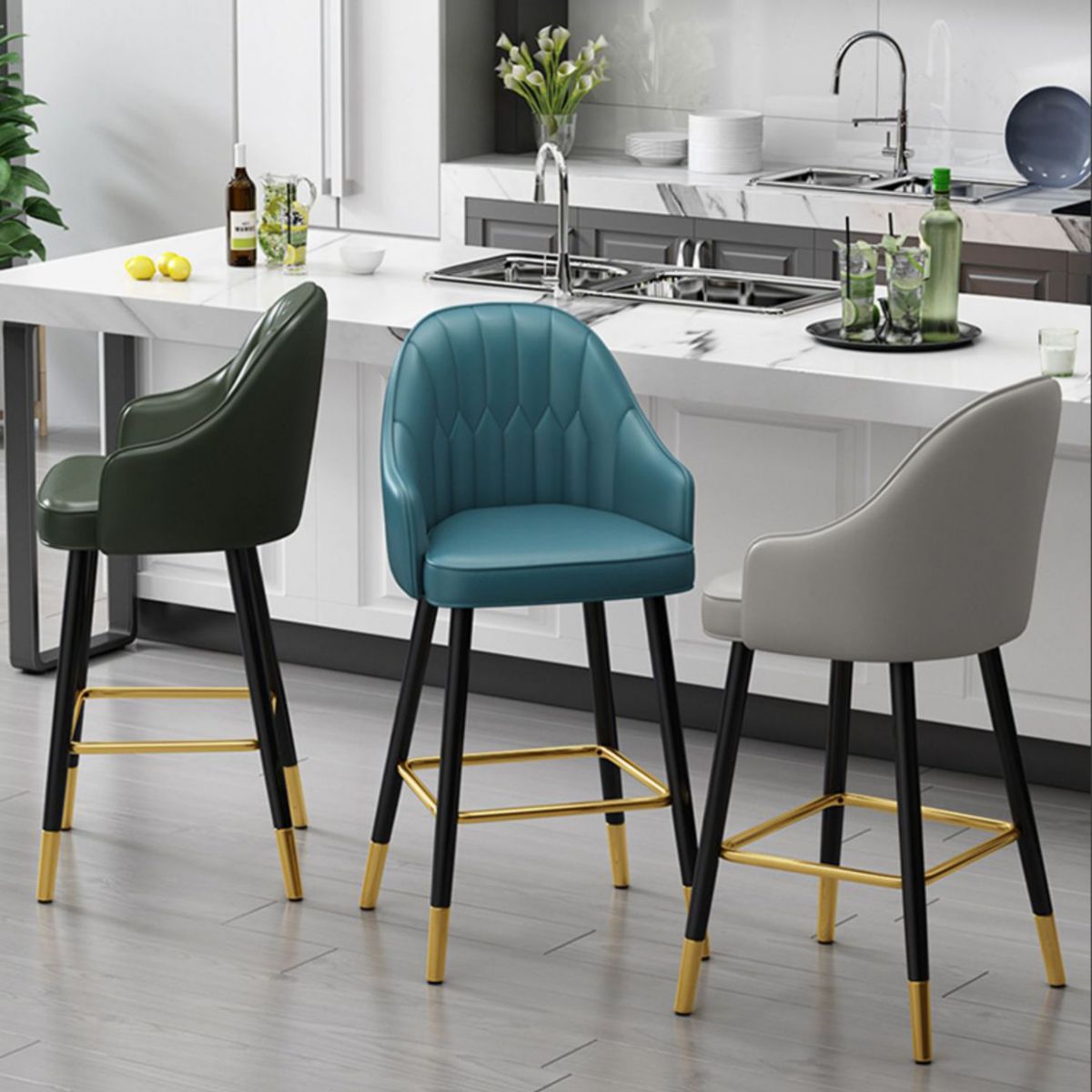 Contemporary Metal Kitchen Dining Room Arm Stool Low Back Bar Stool