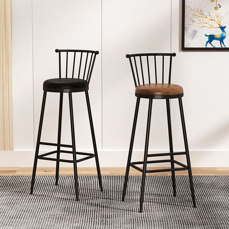 Industrial Armless Backrest Counter Stool Steel Bar Stool with Leather Cushion