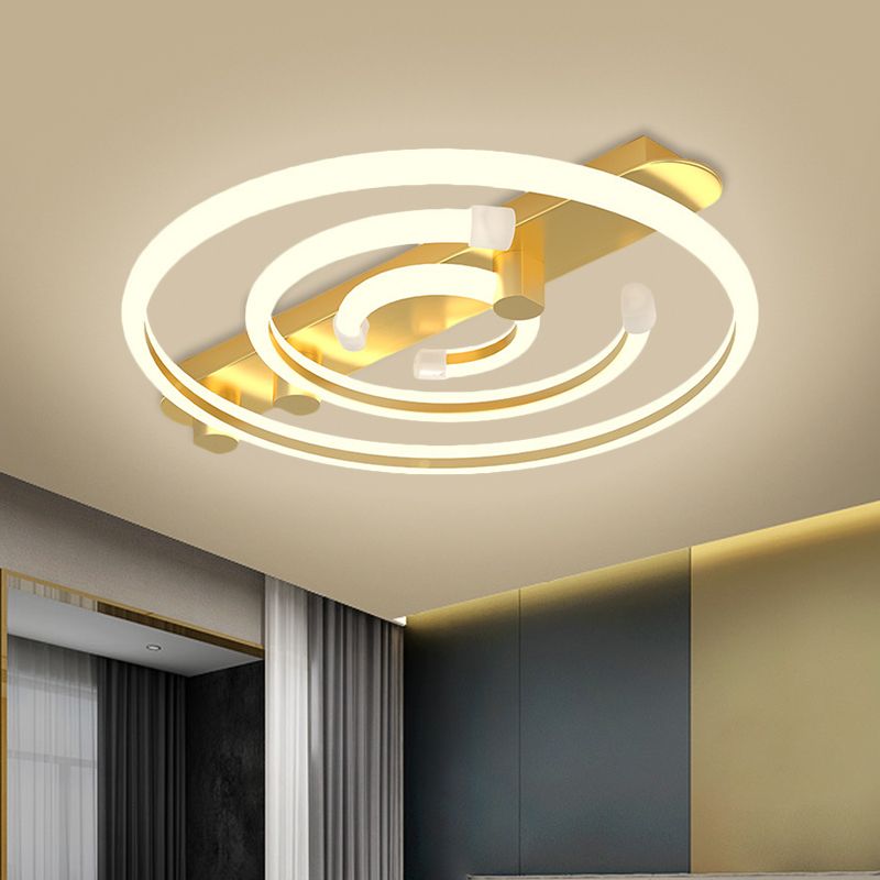 Iluminación de techo de círculo de metal Lámpara de montaje de semi descarga de LED negro/dorado en luz cálida/blanca