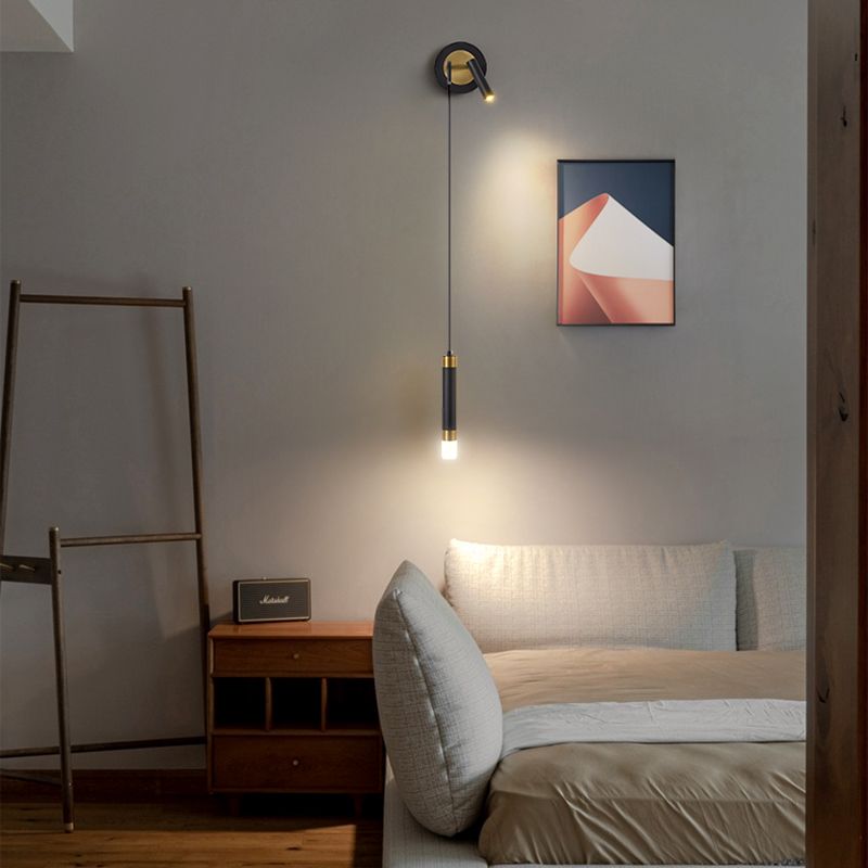 Iluminación de pared de cilindro de metal estilo contemporáneo 2 luces de luz de luz lámpara de pared