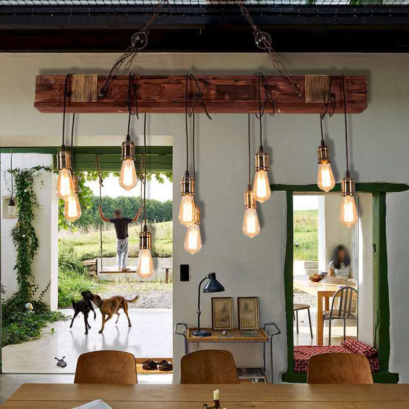 Black Island Funghiture in stile industriale Luce a sospensione lineare in legno per ristorante