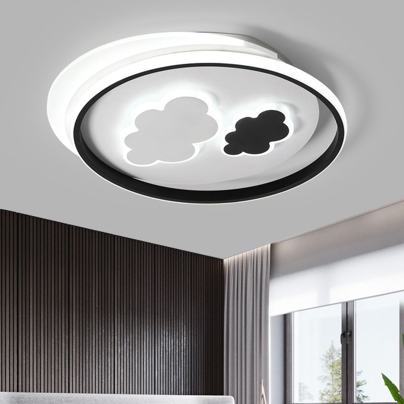 Cloud Child Room Flush Mount Ceiling Light Acrylic Minimalistic LED Flush Light Fixture in Black-White