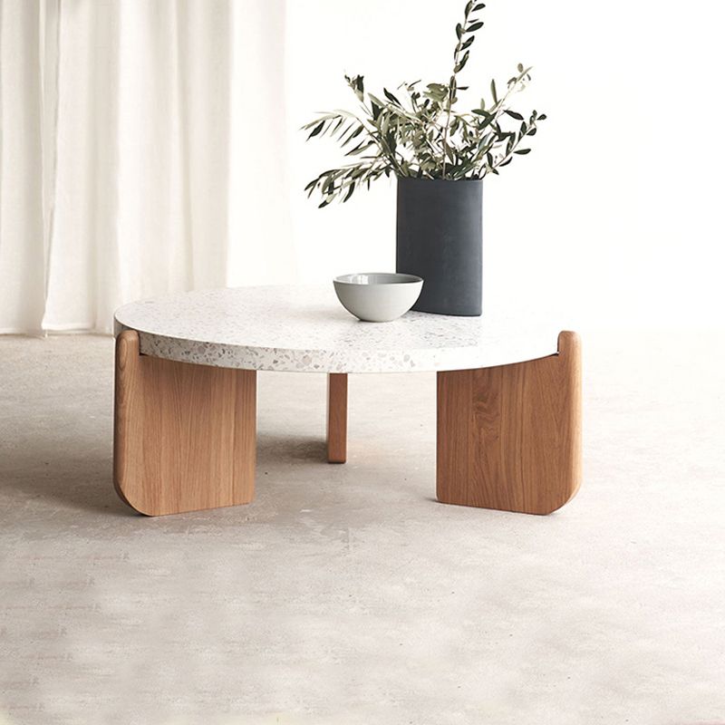 Modern Minimalist Round Coffee Table 3 Legs Terrazzo Cocktail Table in White