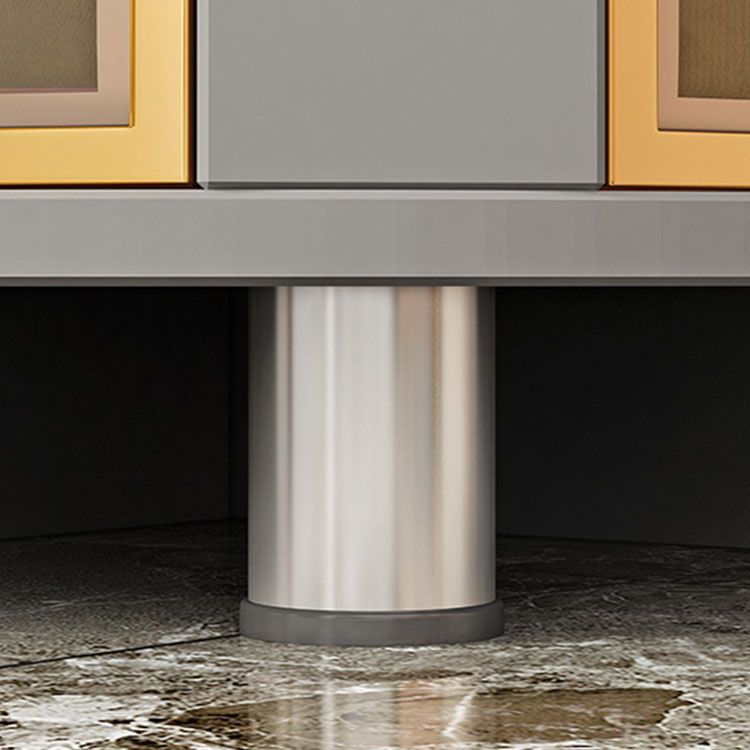Wood Glass Paned Corner Modern Bar Pulls Accent Cabinet with Doors