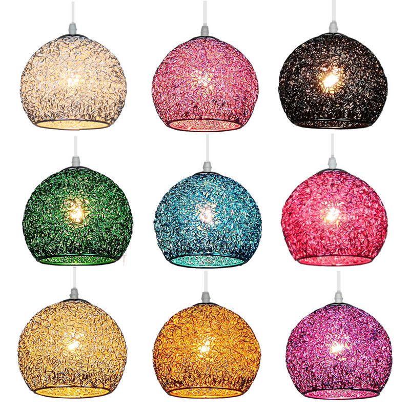 Aluminum Wire Spherical Pendant Macaron Style 1-Light Suspended Lighting Fixture