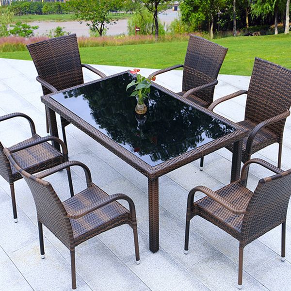 Industrial Rattan Bistro Table Outdoor Metal Frame Patio Table