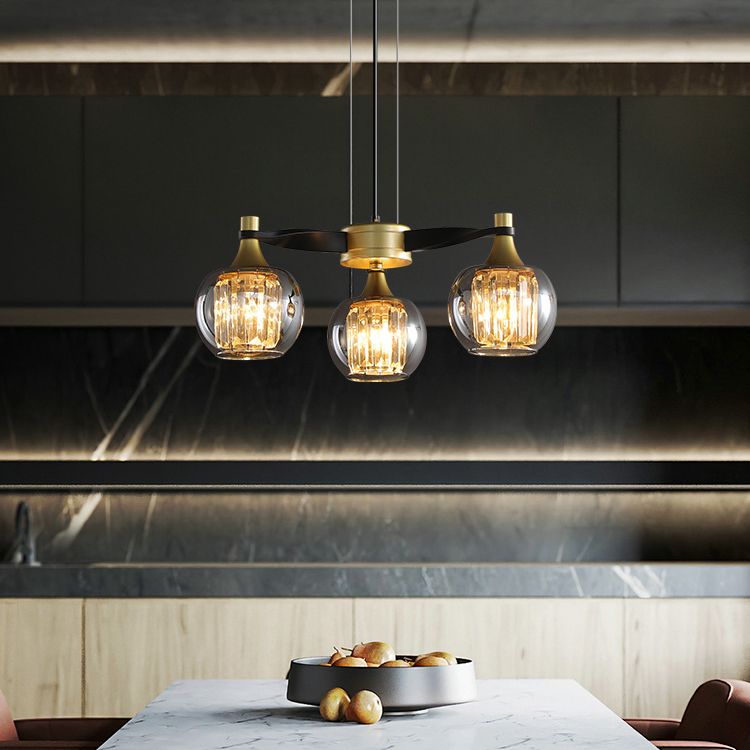 Chandelier postmoderne Chandelier Prismatic Crystal Dining Salle suspendue en noir-or