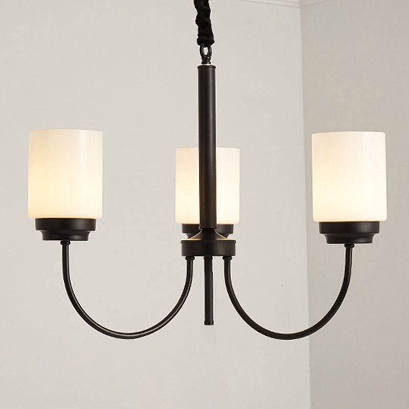 3/6/8 LIGHTS PLAGE LETURE CYLINDRE CYLINDRE VERRE OPAL PLUSE PLAQUE CHANDELIER EN NOIR POUR LE SOIR