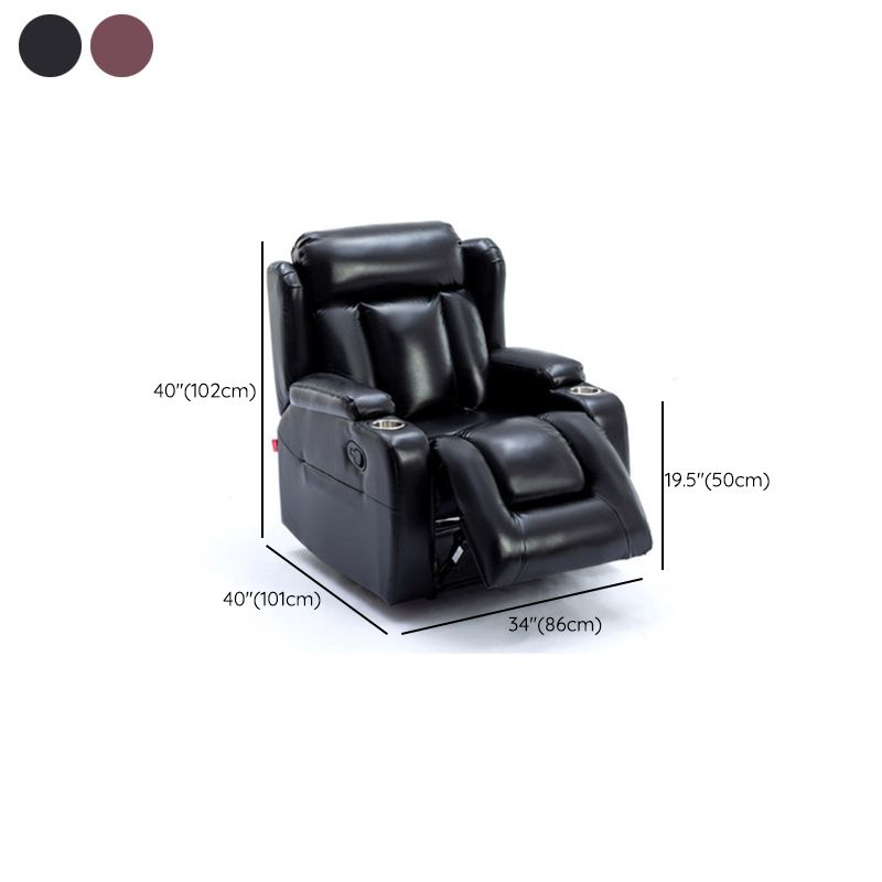 33.9" Wide Genuine Leather Manual/Power Standard Recliner White Message