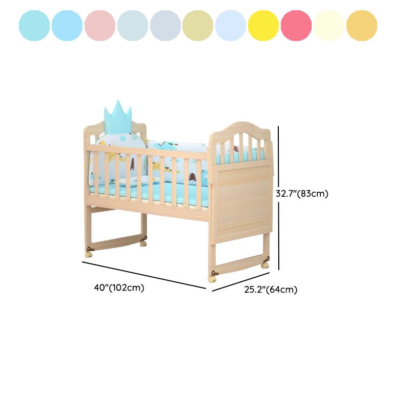 Scandinavian Animal Pattern Baby Crib Wooden Arched Crib with Casters