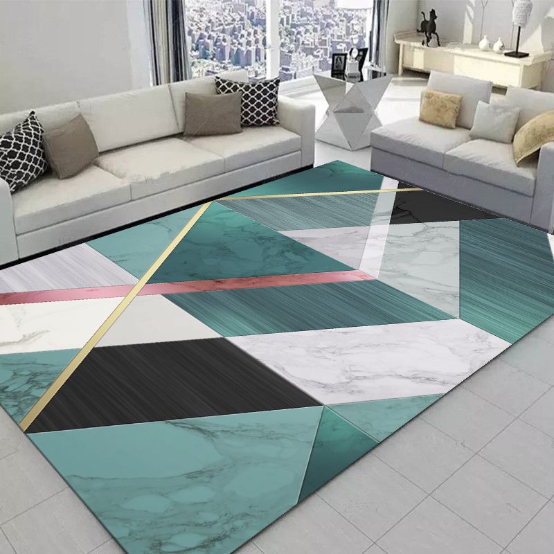 Navy Modern Area Carpet Geometric Pattern Polyester Area Rug Non-Slip Backing Rug for Living Room