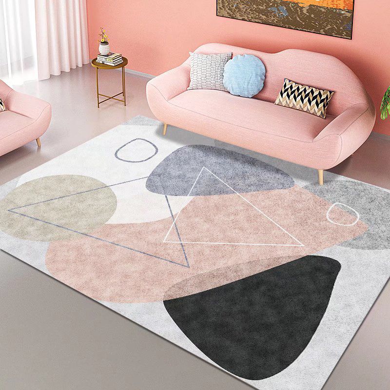 Black Contemporary Rug Polyester Color Lump Rug Non-Slip Backing Rug for Living Room