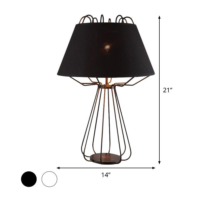 Frame tavolo da notte Luce modernista Irondista 1 lampadina lampada da notte bianca/nera con tonalità in tessuto