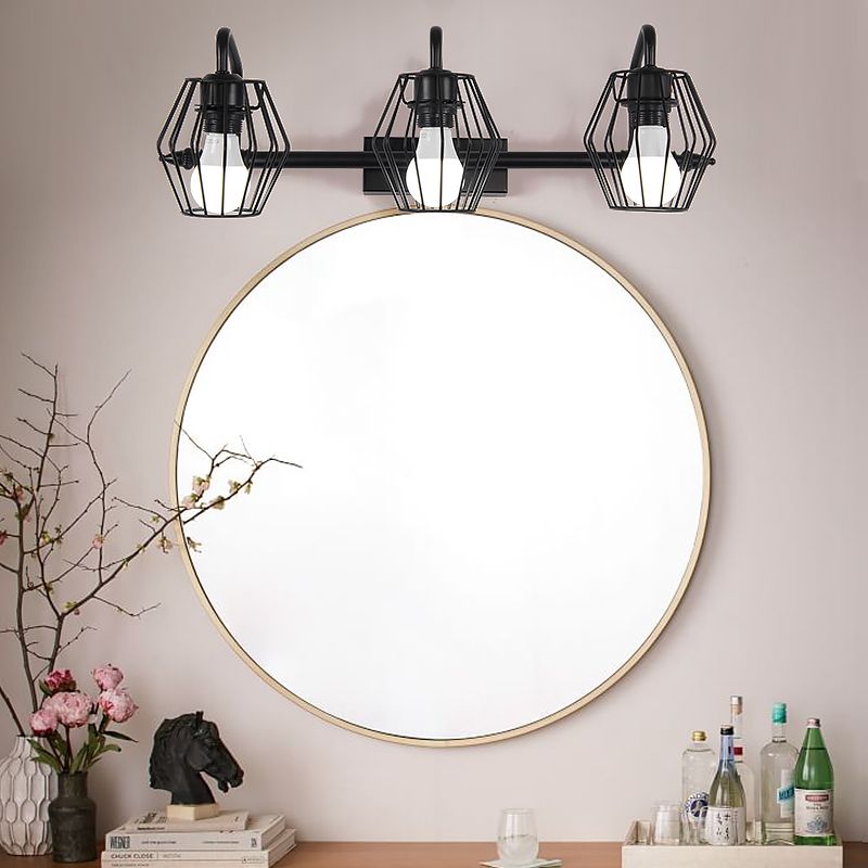 Metal Caged Wall Mounted Lamp Industrial 2/3 Lights Living Room Sconce Light in Black/White