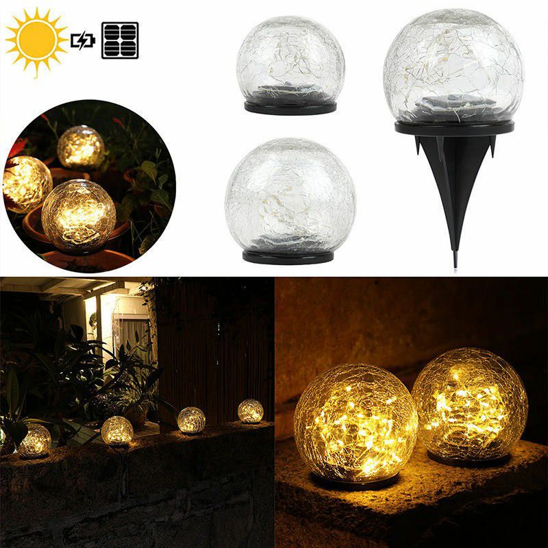 Crackle Glass Ball Stake Light Simplicity Black Solar LED Inground Lamp for Path