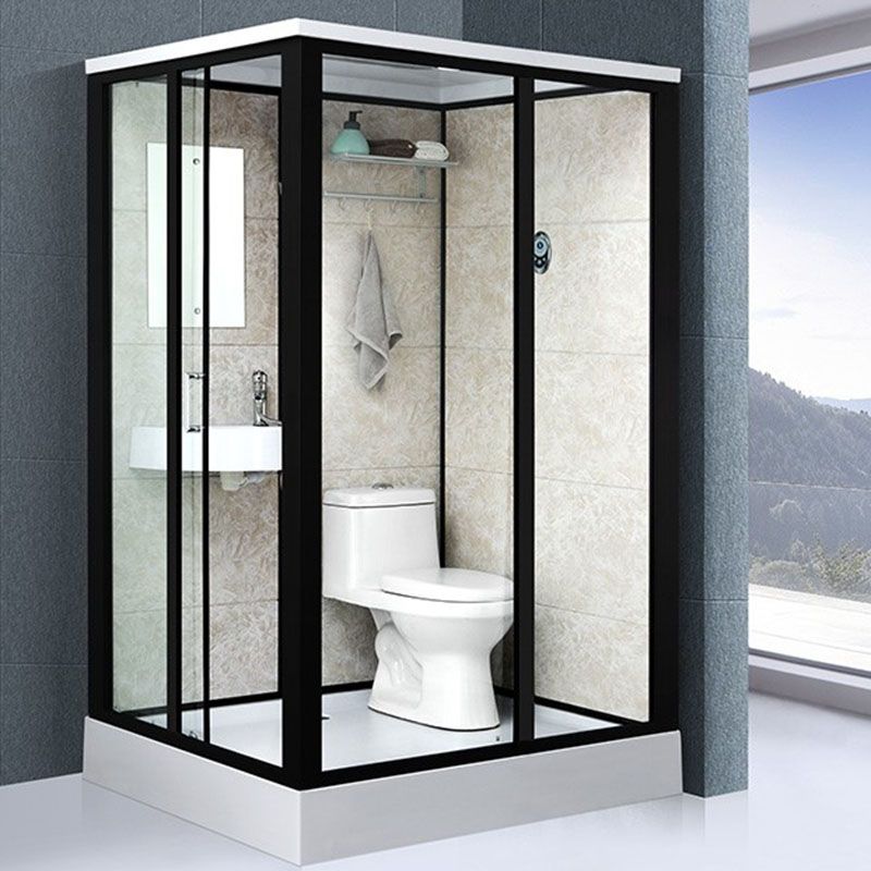 Framed Rectangle Frosted Corner Shower Stall with White Base