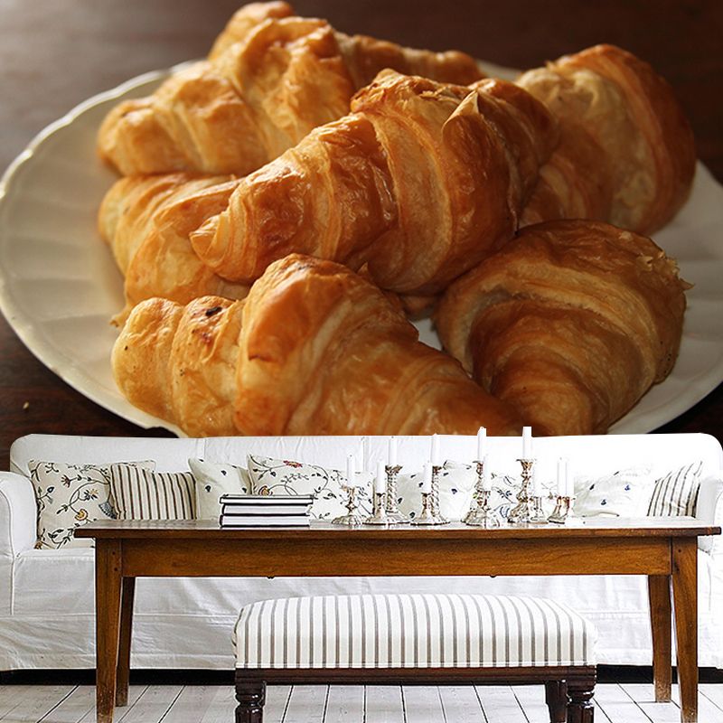 Environment Friendly Croissant Mural Decorative Wallpaper for Dessert Shop